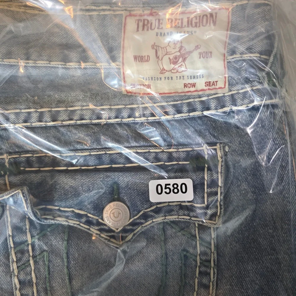 True Religion Ricky Relaxed Straight Men 42 Blue Super‎ T Stitch Acid Wash Jeans